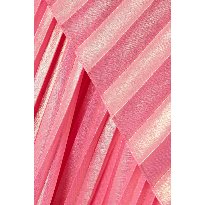 One-Shoulder Draped Plissé-Lamé Maxi Dress