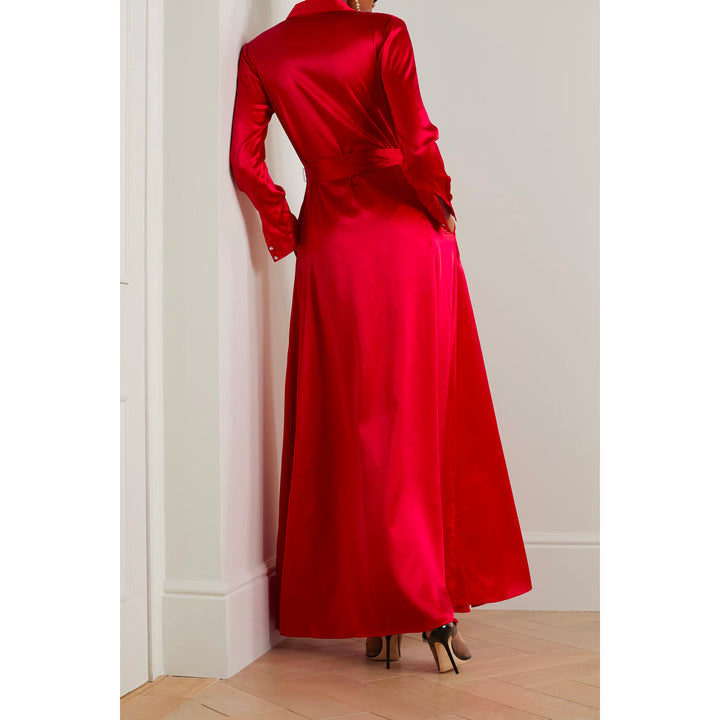 Belted Button Embellished Silk Shirt Dress