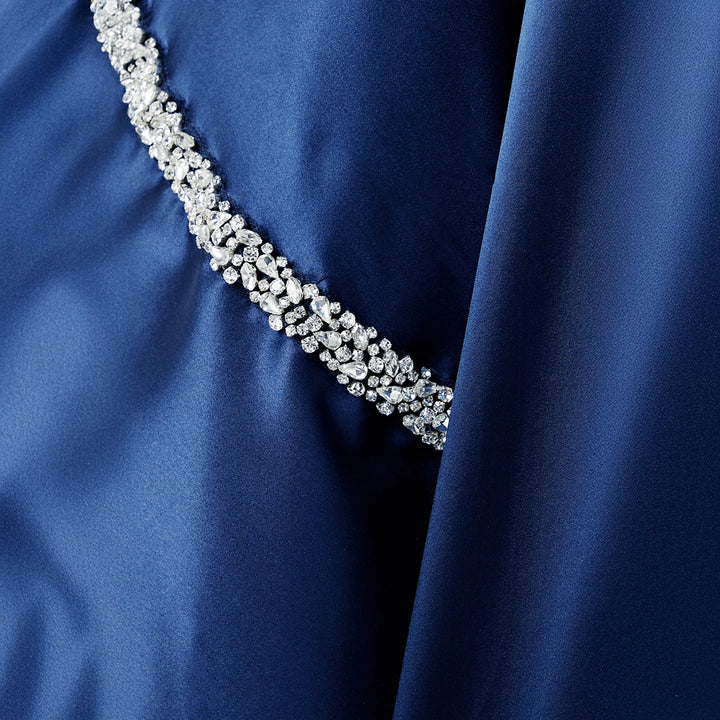Crystal Embellished Silk Kaftan-Navy