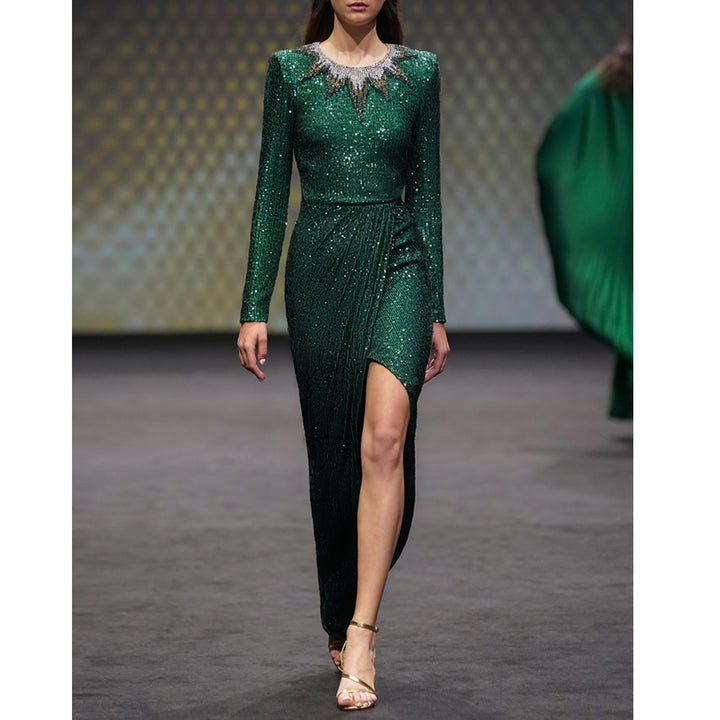 Crystal Embellished Sequin Stretch-Tulle Top