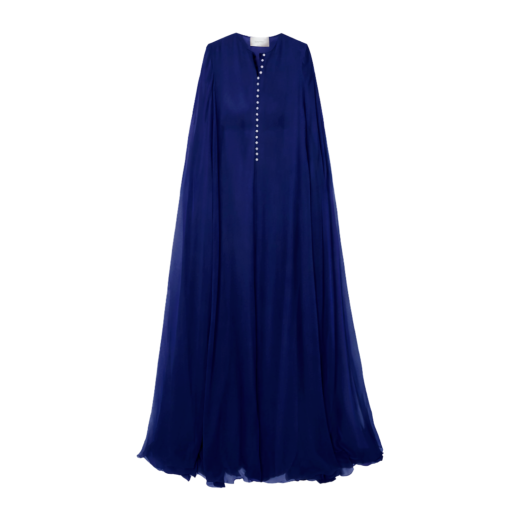 Navy Silk Chiffon Kaftan Dress, Small