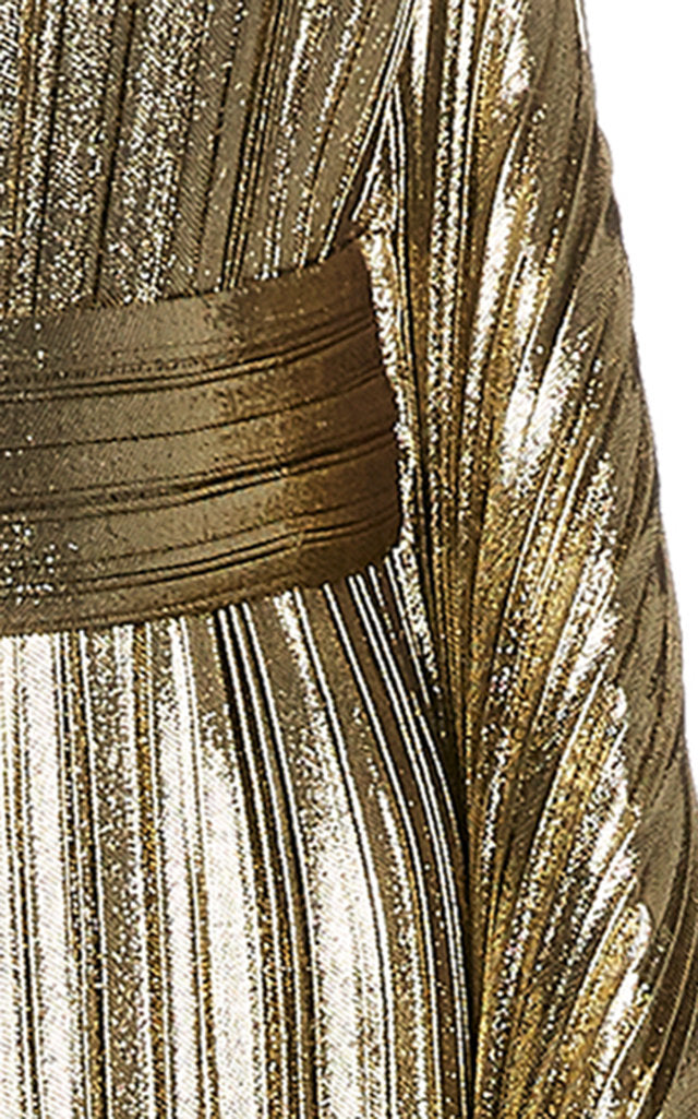 SemSem Draped Pleated Lamé Gown.