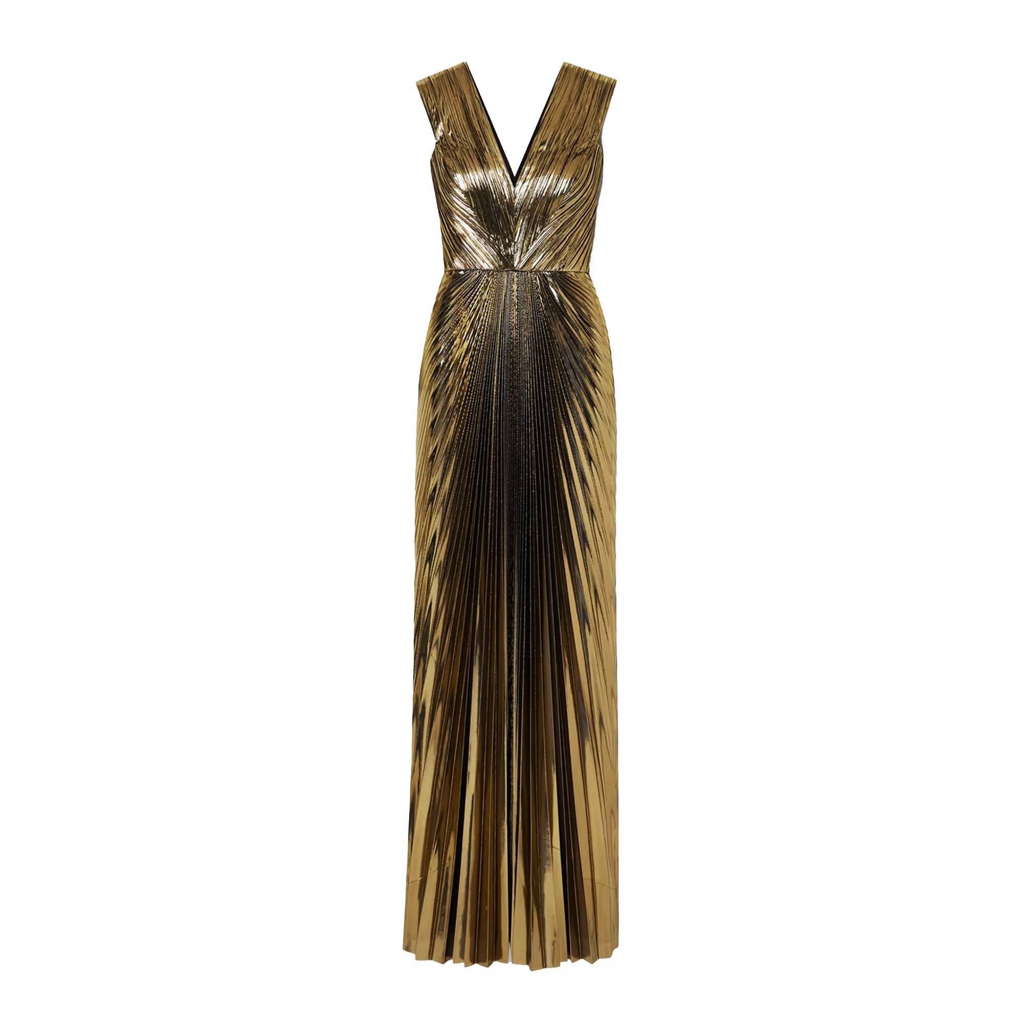 Gold Pleated Metallic Lamé Gown, US 8