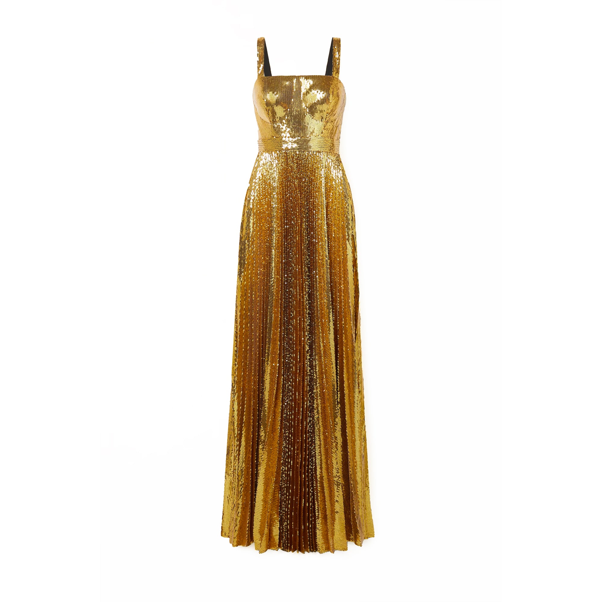 Pleated Gold Sequin Tulle Gown, US 6