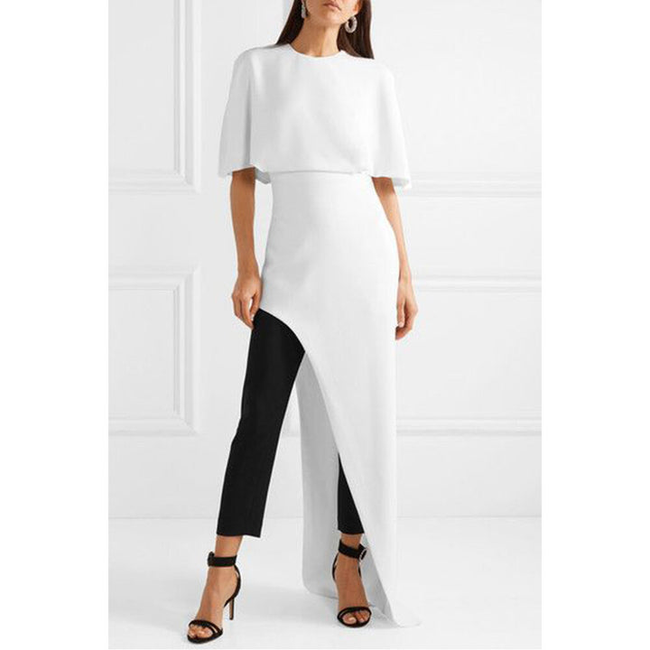 Model Wearing SemSem Cape Effect Asymmetric Crepe Tunic.