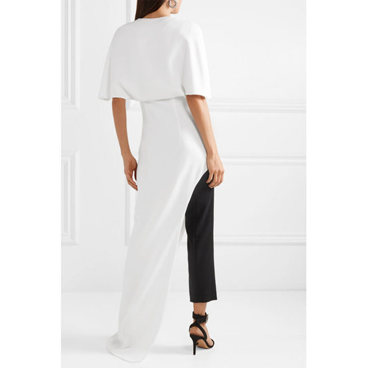 Model Wearing SemSem Cape Effect Asymmetric Crepe Tunic.
