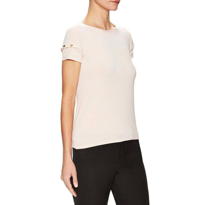Model Wears SemSem Malak Gold Snap Top - Pale Blush.