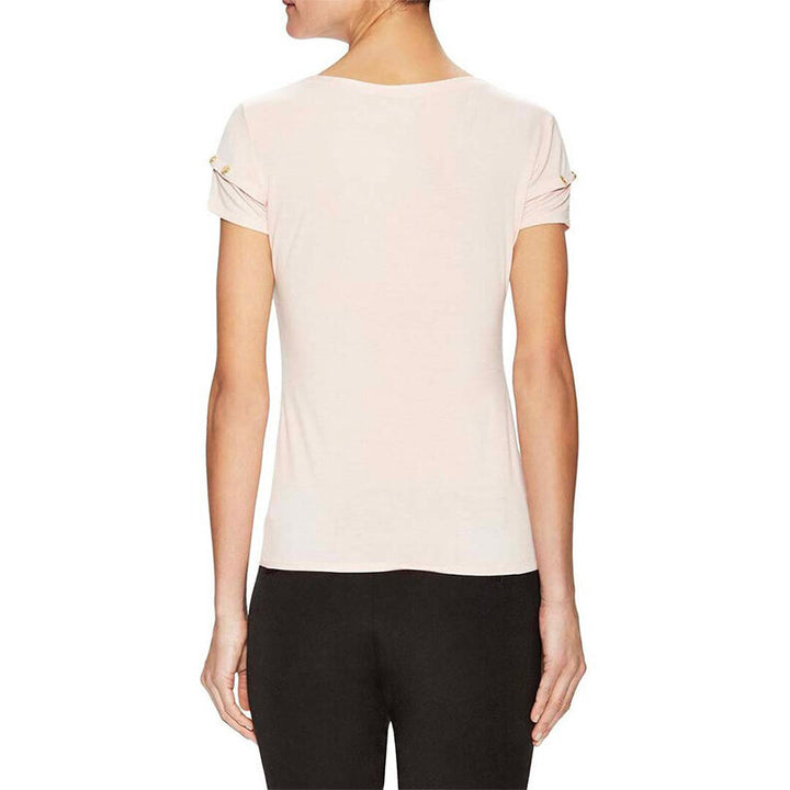 Model Wears SemSem Malak Gold Snap Top - Pale Blush.
