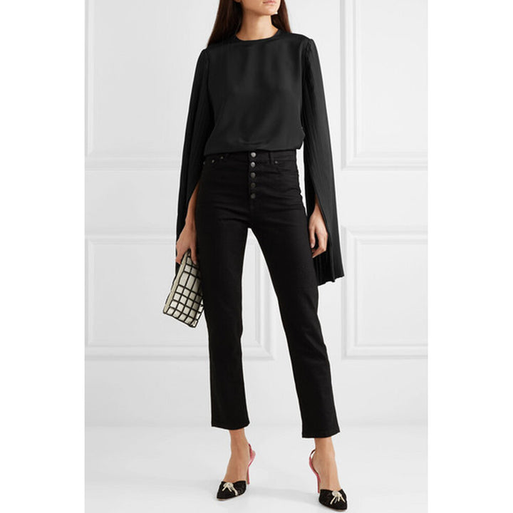 Model wears SemSem Pleated Crepe De Chine Top.