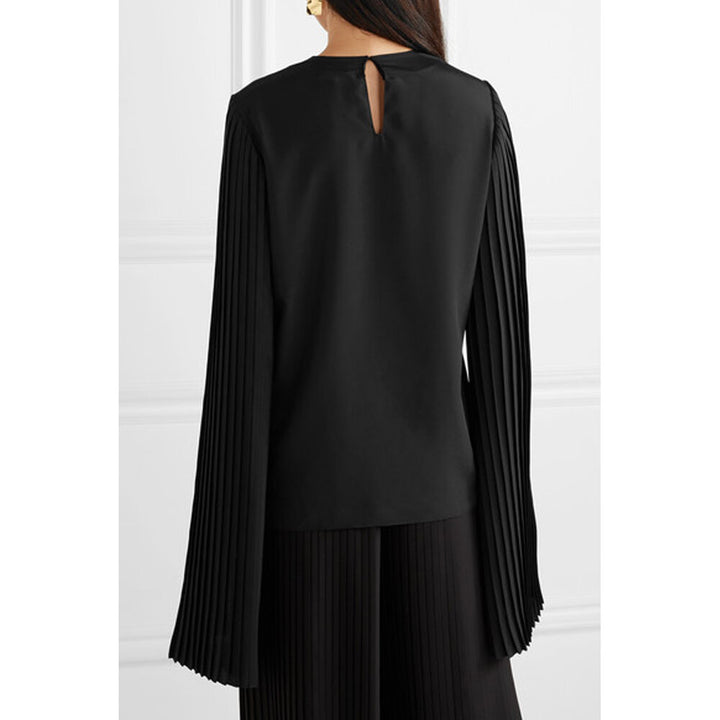 Model wears SemSem Pleated Crepe De Chine Top.