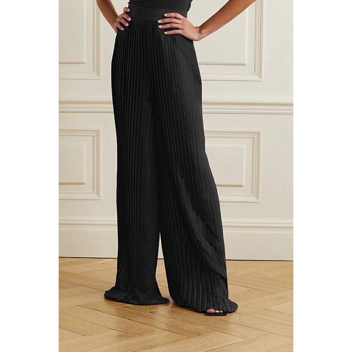 Model wears SemSem Plissé-Satin Wide-Leg Pants.