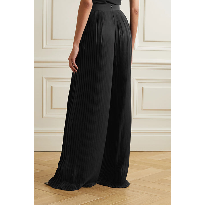 Model wears SemSem Plissé-Satin Wide-Leg Pants.