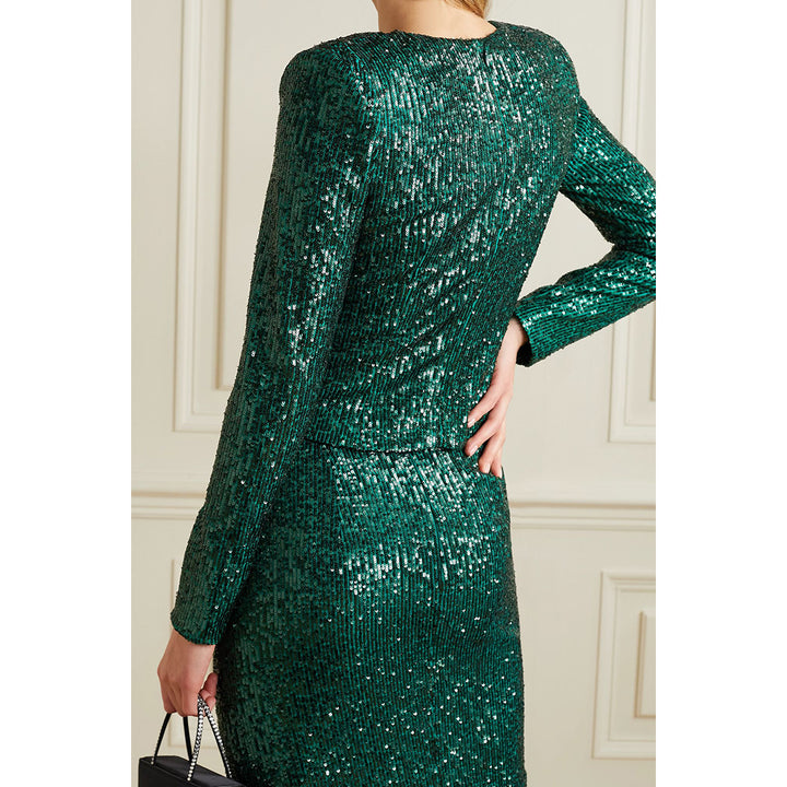 Model wears SemSem Sequin Stretch-Tulle Top.