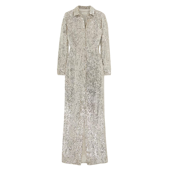 Silver Sequined Tulle Gown, US 2