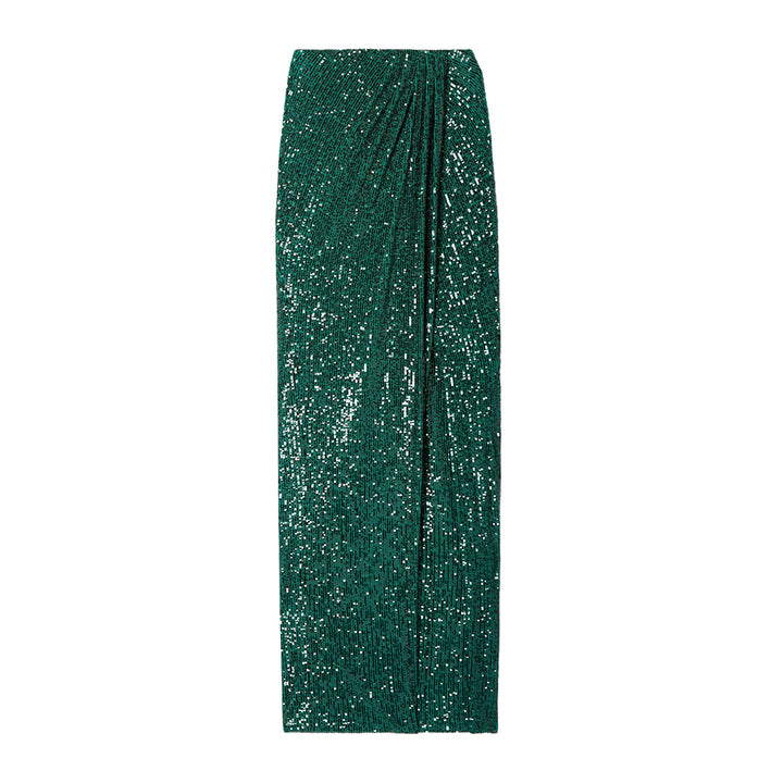 SemSem Wrap-Effect Sequined Stretch-Tulle Midi Skirt.