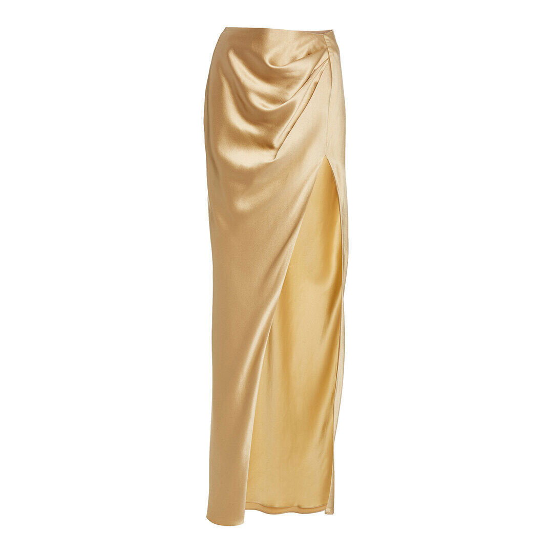 Draped Silk Charmeuse Maxi Skirt
