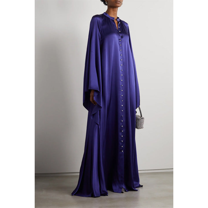 Model Wearing SemSem Embellished silk-satin kaftan.