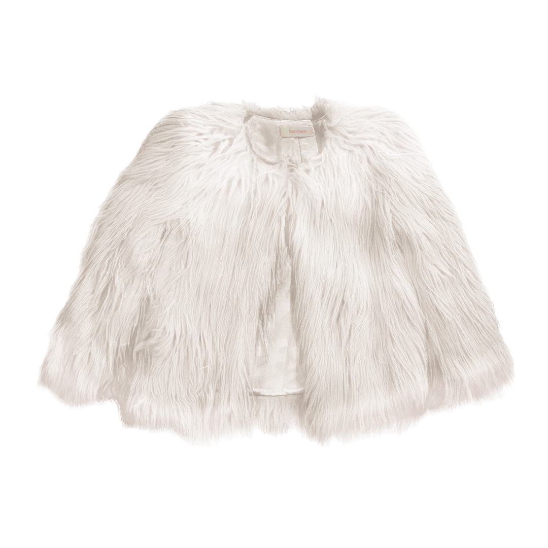 Girls White Faux Fur Jacket - Main Image