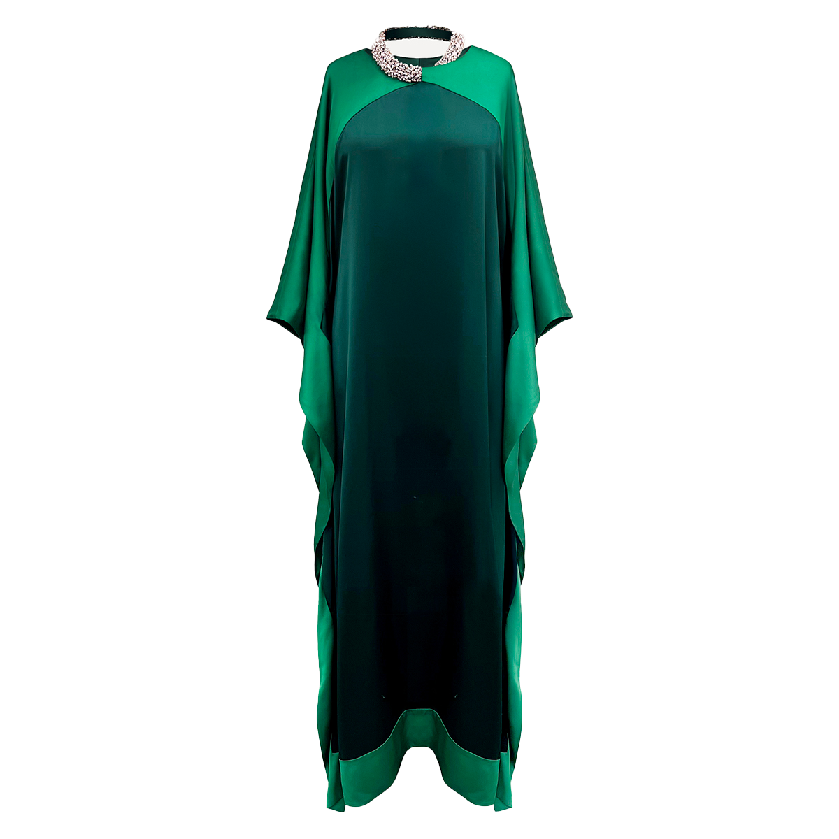 semsem Color Blocked Kaftan Dress - Emerald/ Hunter Green Combo