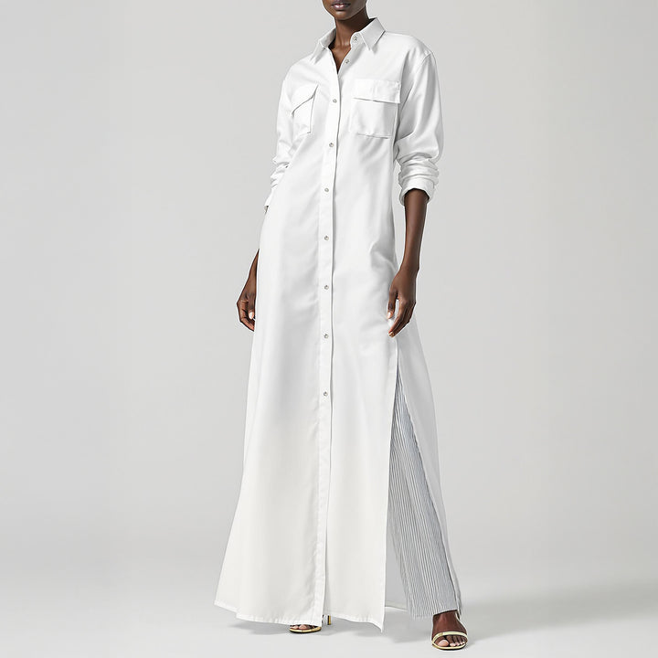 Model Wearing SemSem Egyptian Cotton Shirt Dress.