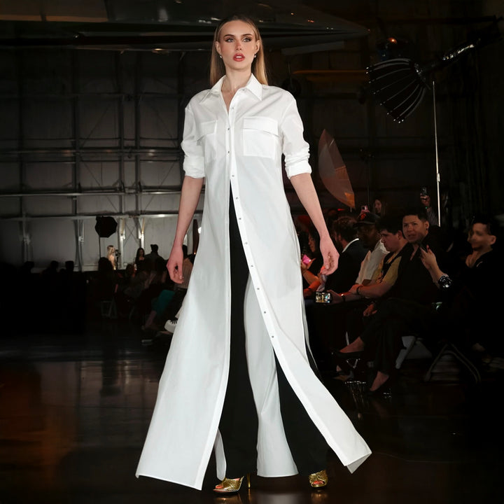 Model Wearing SemSem Egyptian Cotton Shirt Dress.