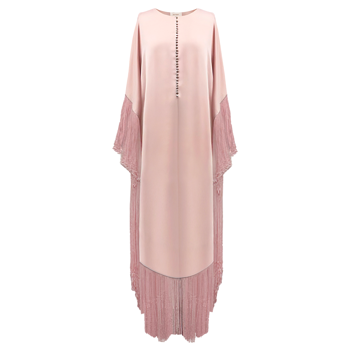 semsem Kaftan with Fringe Detail and Crystal Buttons - Misty Rose