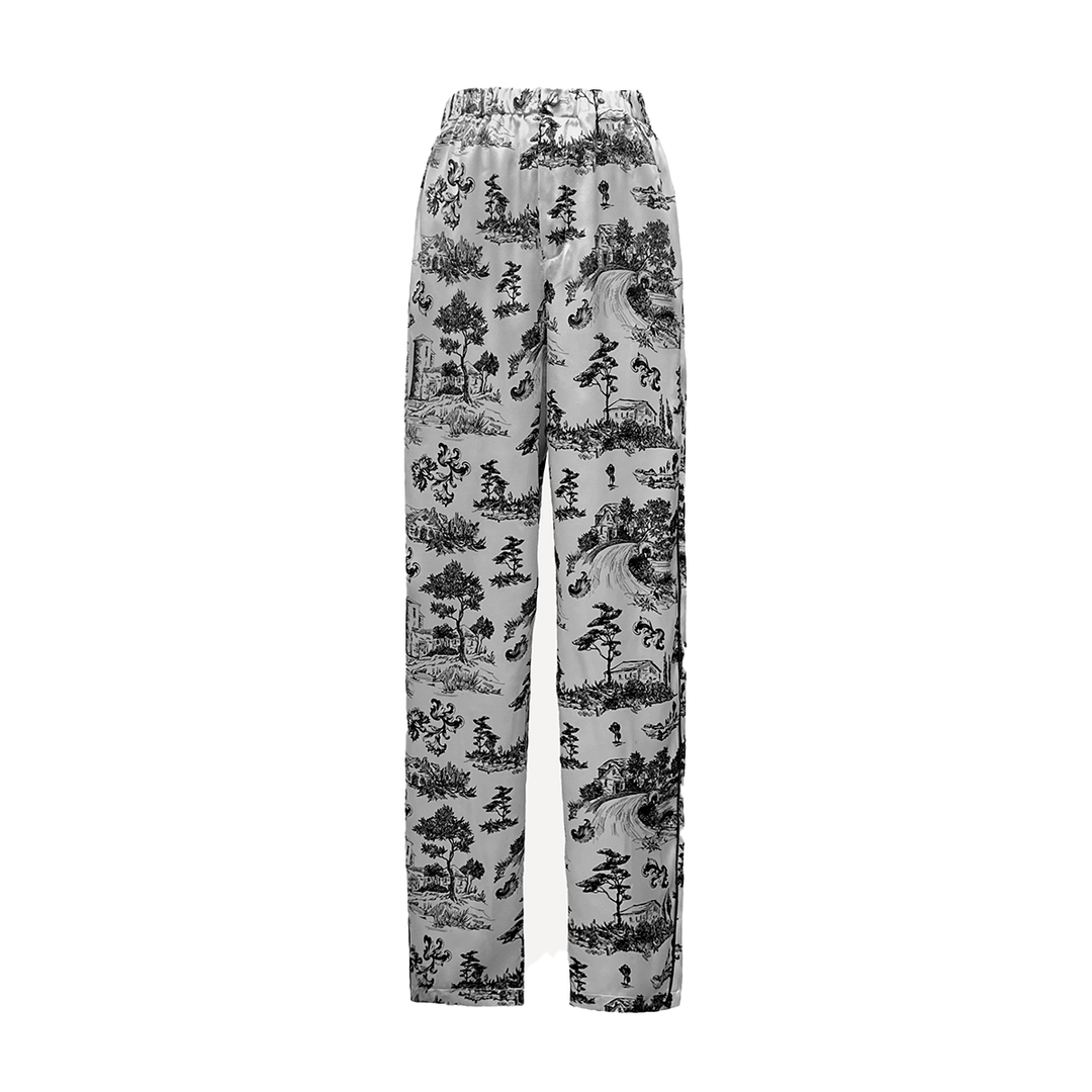 Printed Silk Pajama Pants with Satin Binding Ink Print