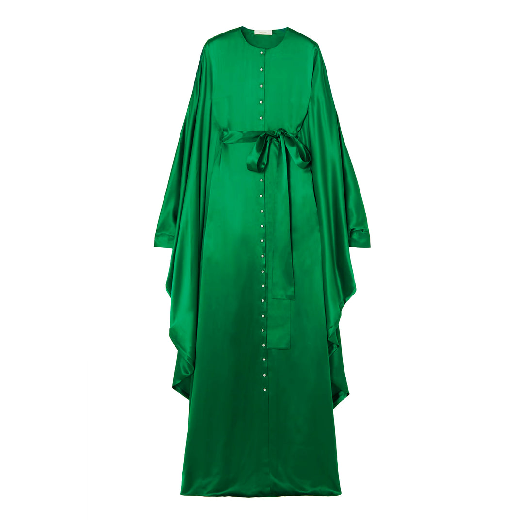 Belted Button-Embellished Silk Kaftan, Small Belted Button-Embellished Silk Kaftan, Small