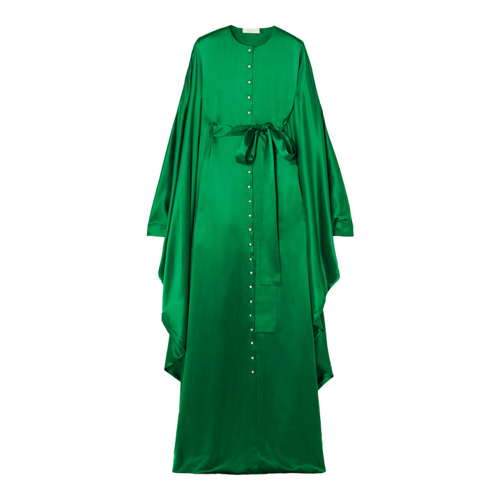 Belted Button-Embellished Silk Kaftan