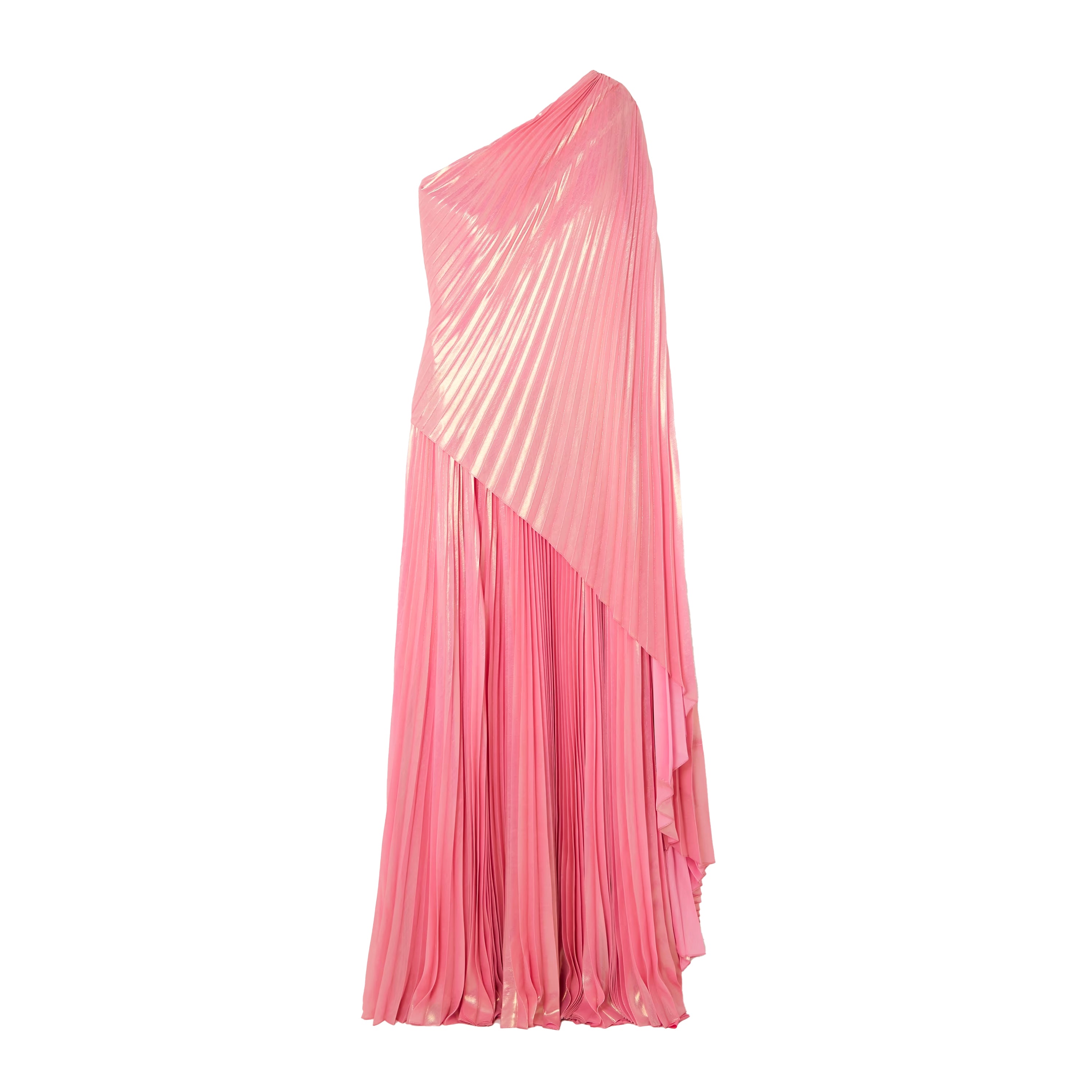 semsem One-Shoulder Draped Plissé-Lamé Maxi Dress
