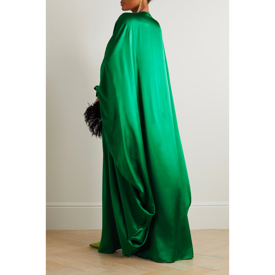 Belted Button-Embellished Silk Kaftan