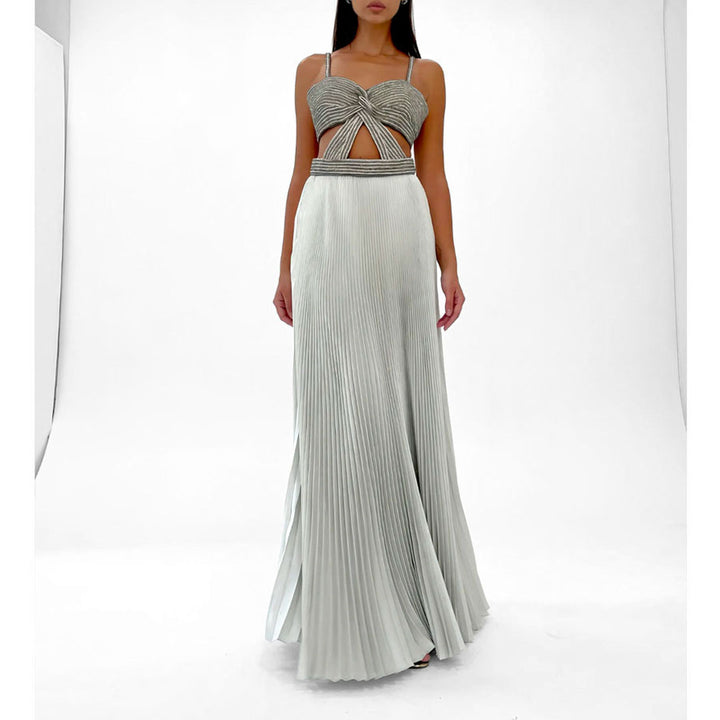 Pleated Silk/ Metallic Maxi Skirt