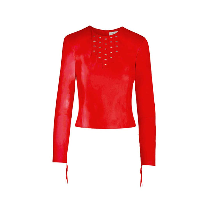 Samar Leather Top - Haute Red