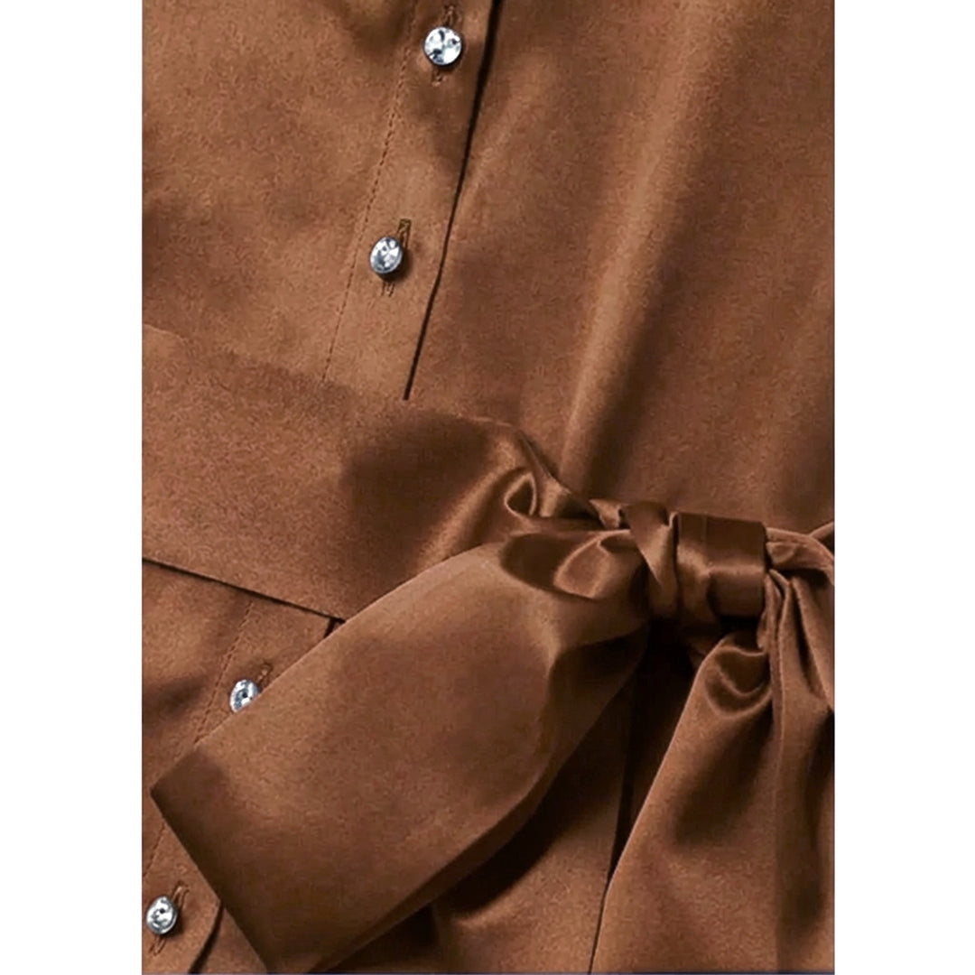 Silk Shirt Dress with Side Slits - Camel
