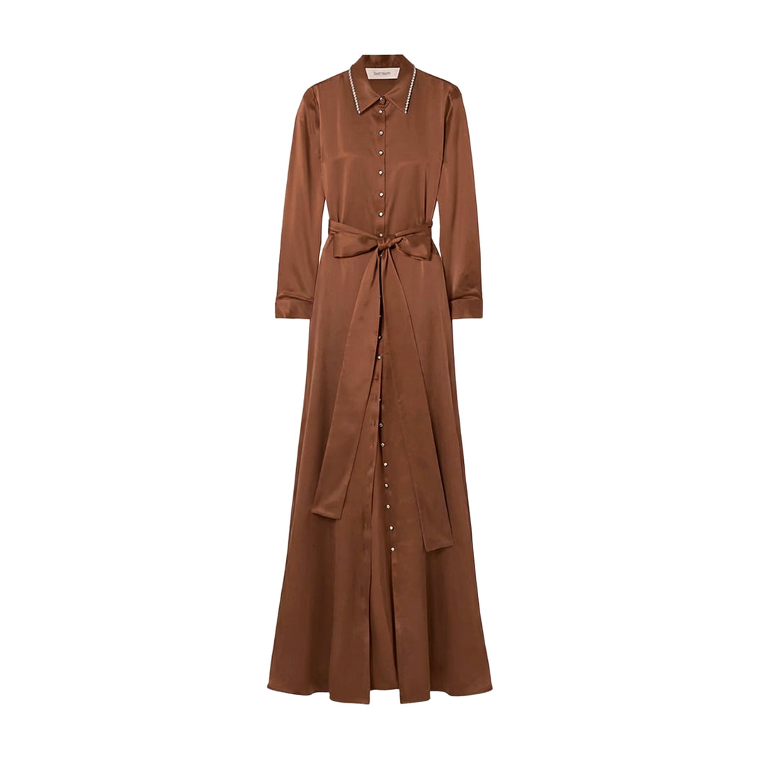 Silk Shirt Dress with Side Slits - Camel