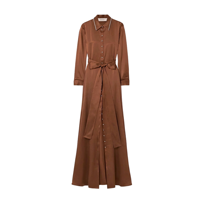 Silk Shirt Dress with Side Slits - Camel