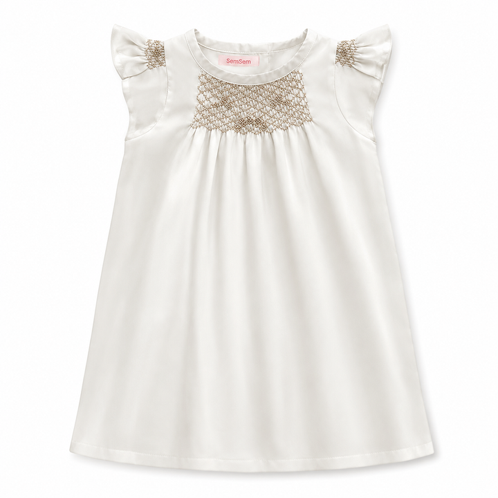 Girls Hana Smocked Dress - Egret