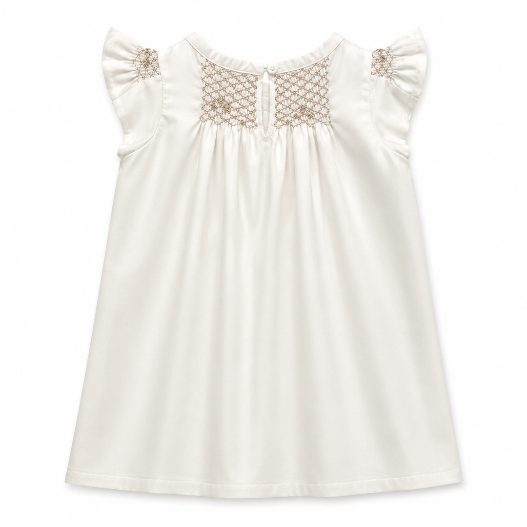 Girls Hana Smocked Dress - Egret