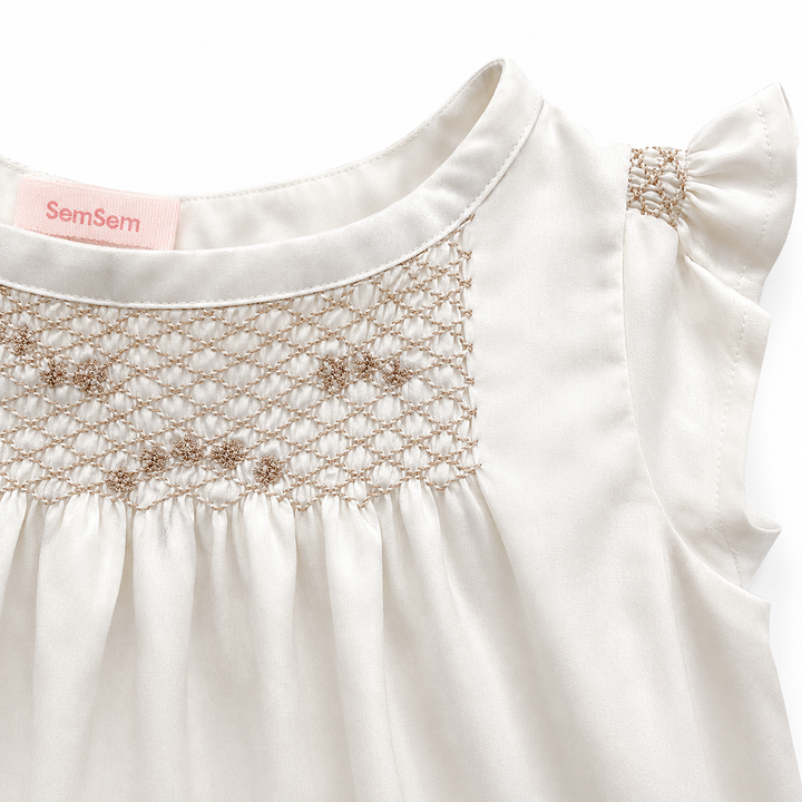 Girls Hana Smocked Dress - Egret