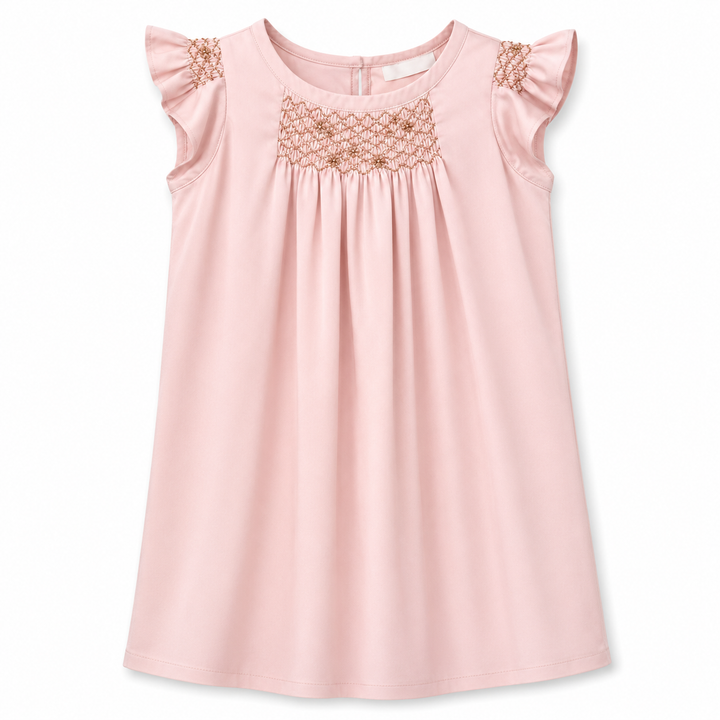 Girls Hana Smocked Dress- Pale Blush