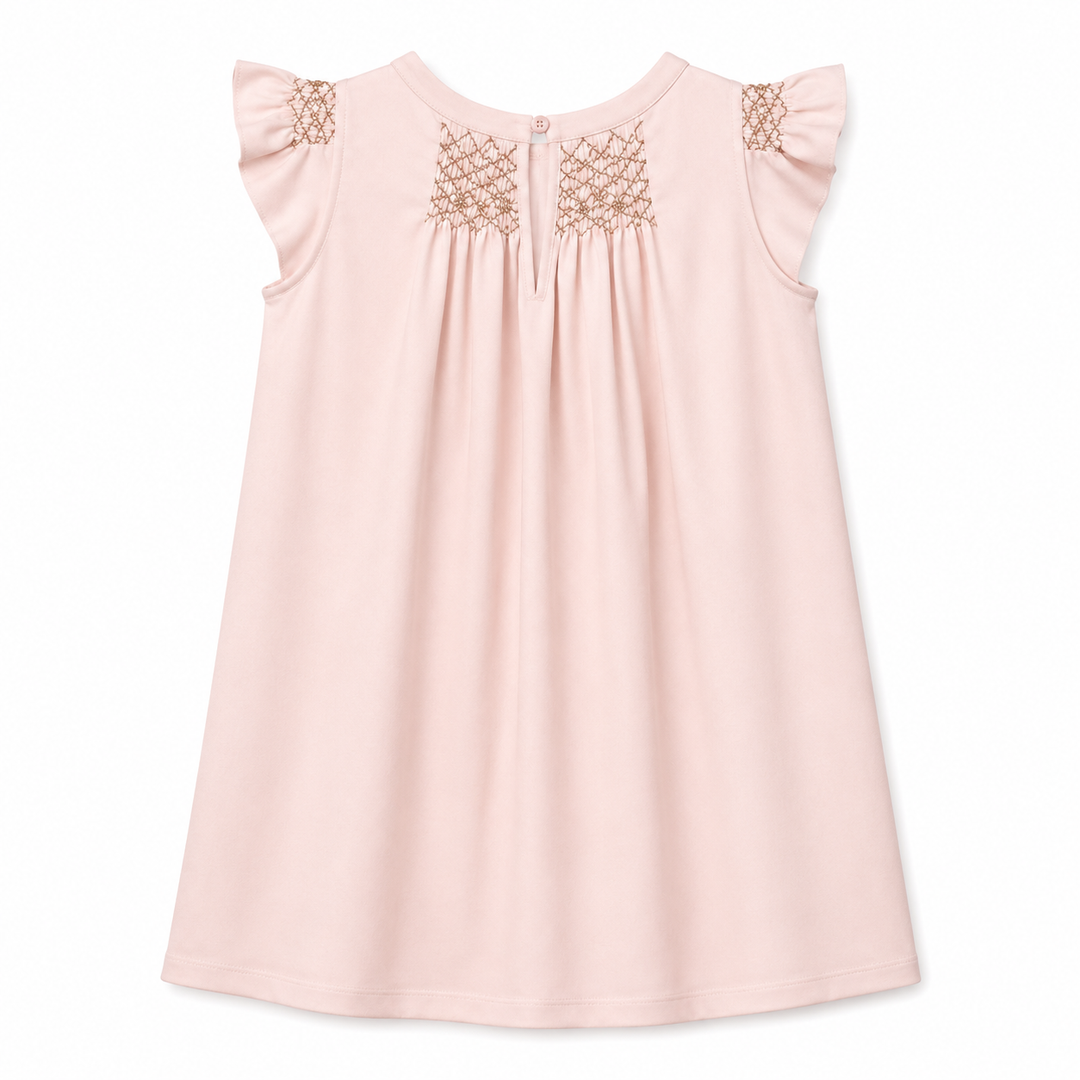 Girls Hana Smocked Dress- Pale Blush