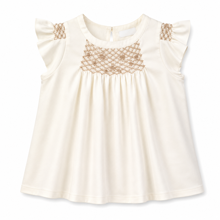 Girls Hana Smocked Top - Egret