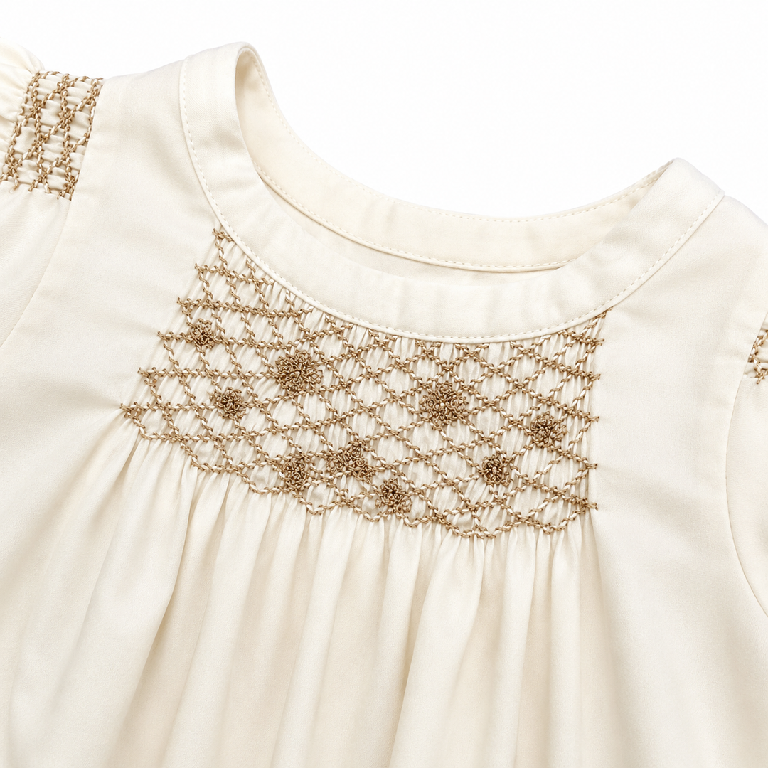 Girls Hana Smocked Top - Egret