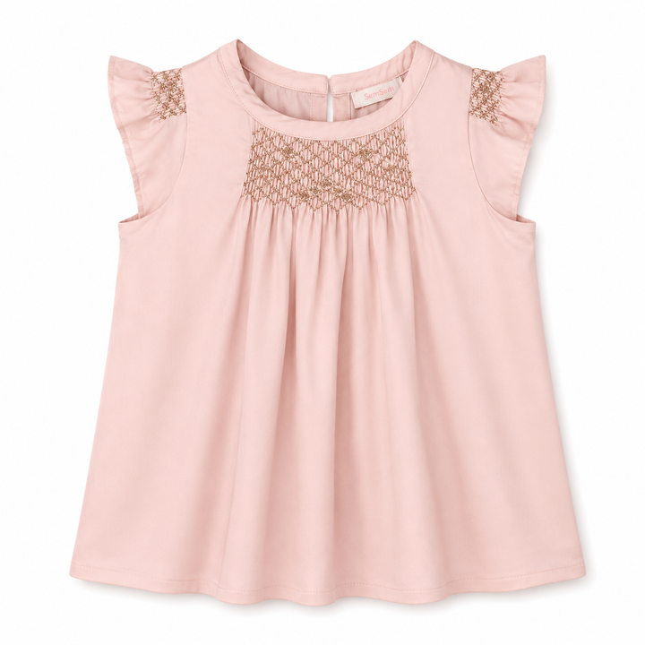 Girls Hana Smocked Top - Pale Blush
