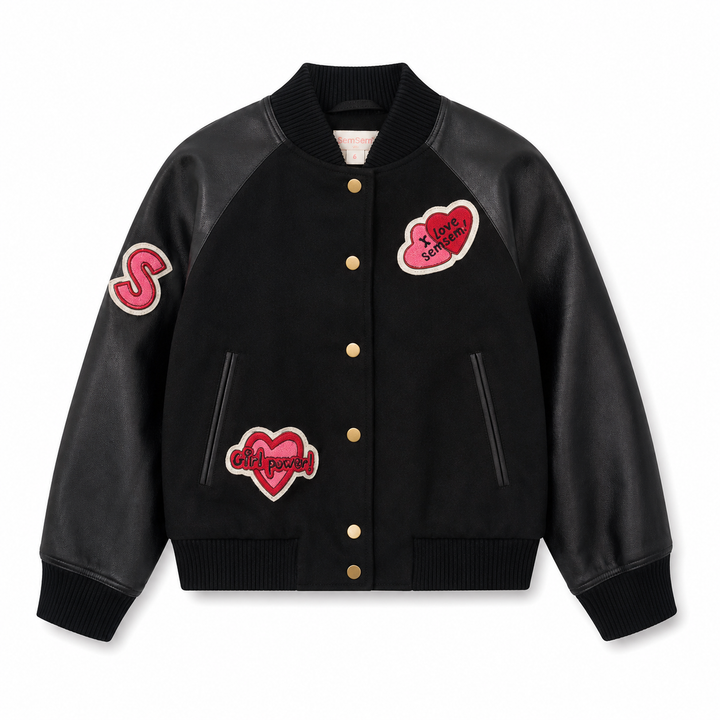Girls Hanna Leather Bomber Jacket - Black
