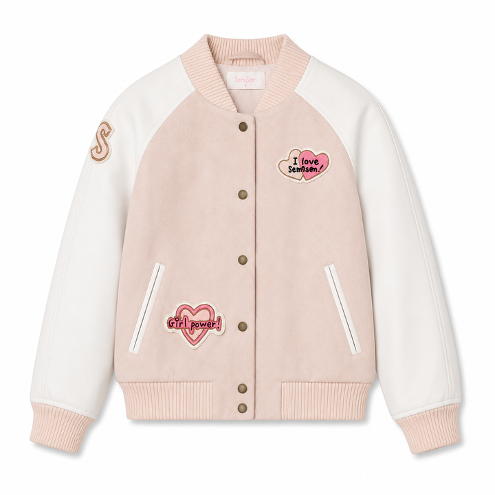 Girls Hanna Leather Bomber Jacket - Blush