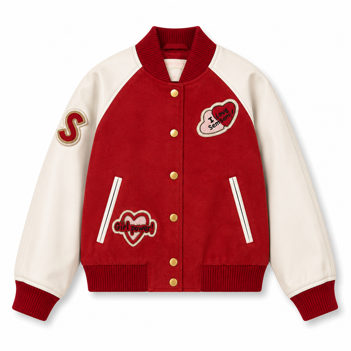 Girls Hanna Leather Bomber Jacket - Red