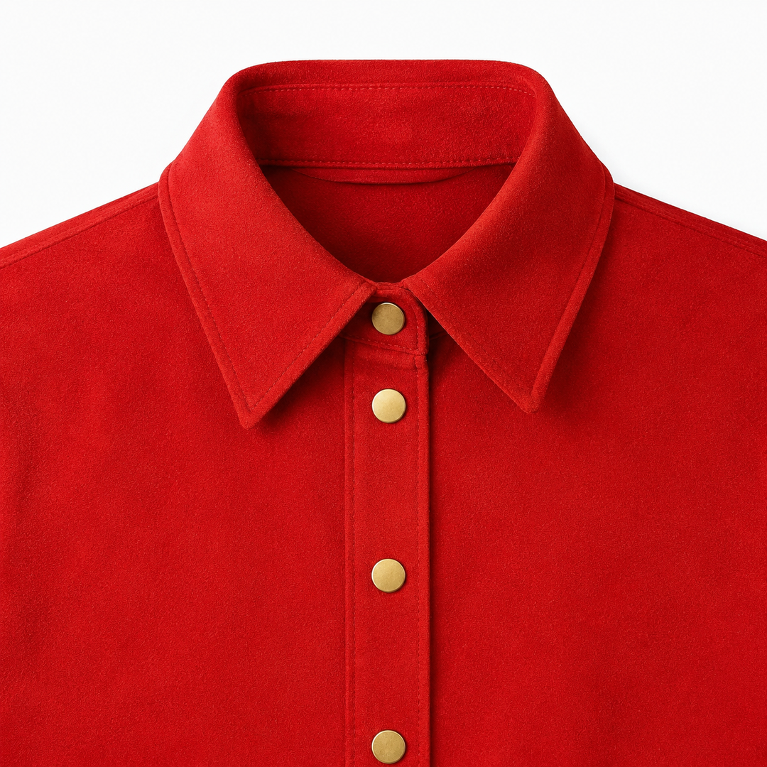 Hanna Suede Shirt Dress - Haute Red