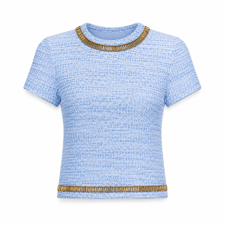 Silk Tweed Short Sleeve Top - Palace Blue