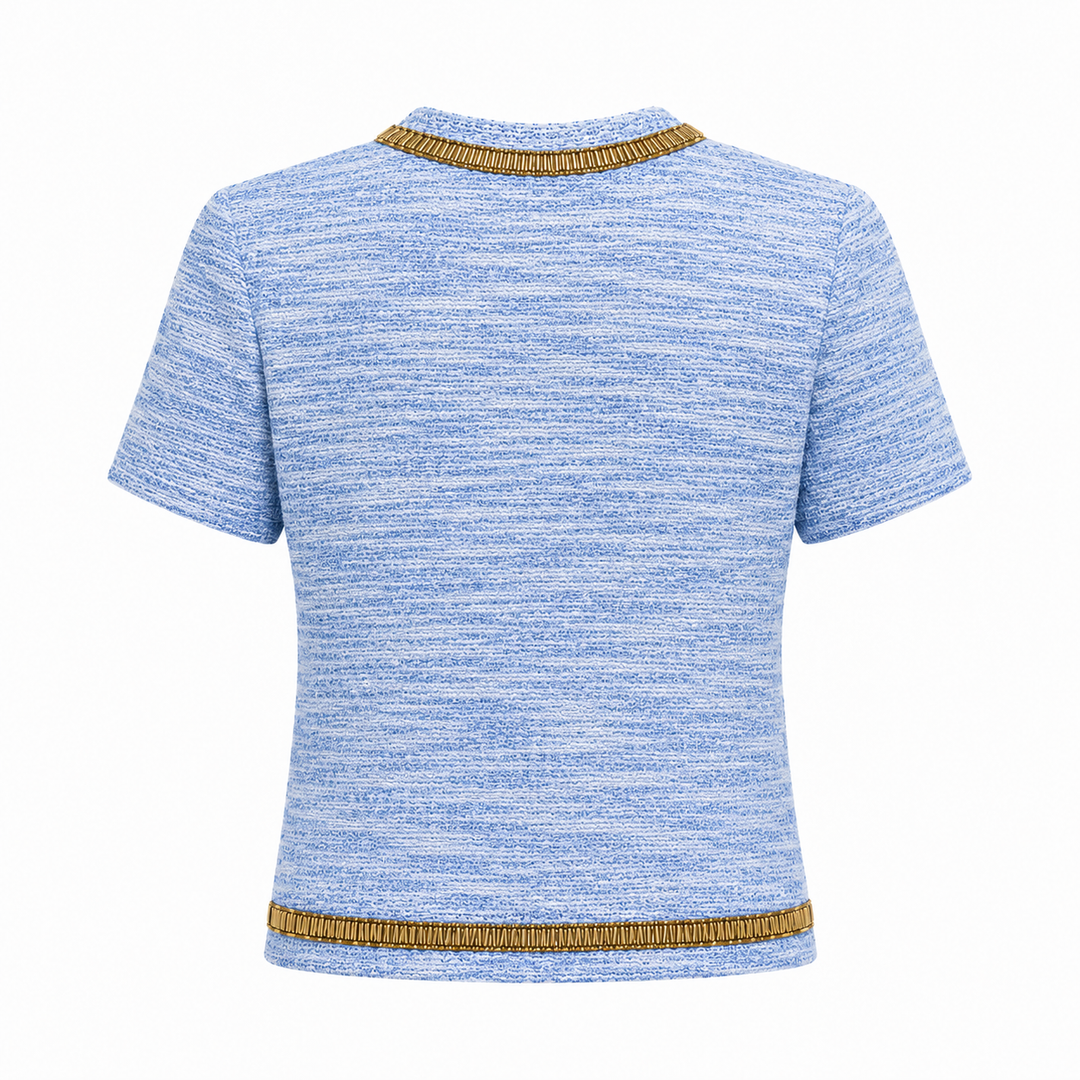 Silk Tweed Short Sleeve Top - Palace Blue